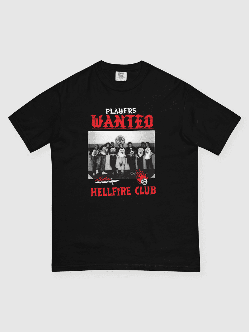 ProductsStrangerThingsHellfireWantedMen sGarment DyedHeavyweightT Shirt Black image1