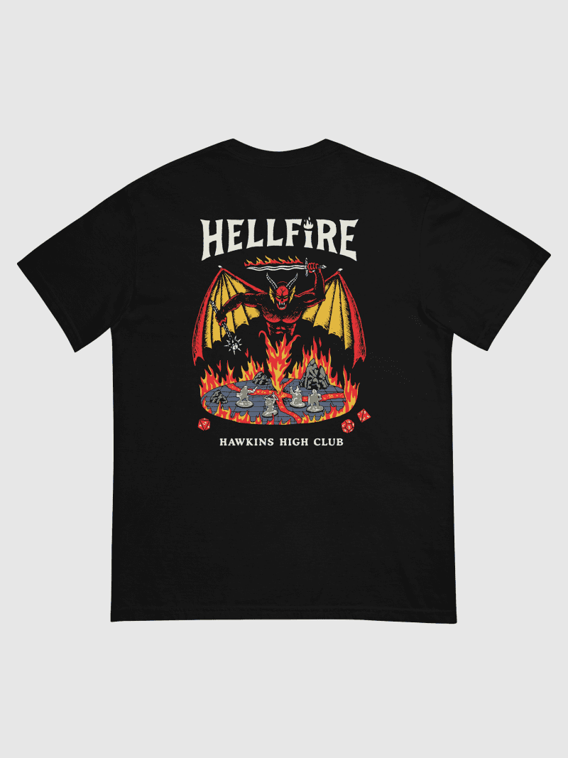 StrangerThingsHellfireGamesMen sGarment DyedHeavyweightT Shirt Black rear