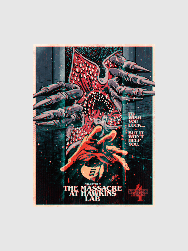 StrangerThingsTheMassacreatHawkinsLabPoster 18x24 Main