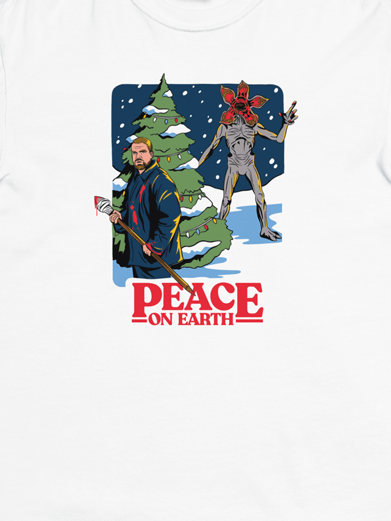 StrangerThings PeaceonEarth Tee White close