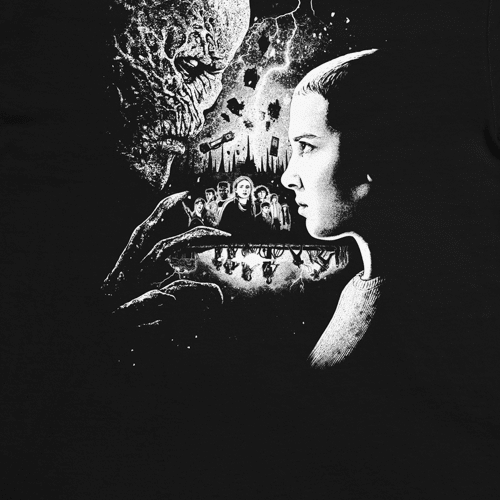 StrangerThingsxKyleLambertUnisexPremiumTee Black rearclose